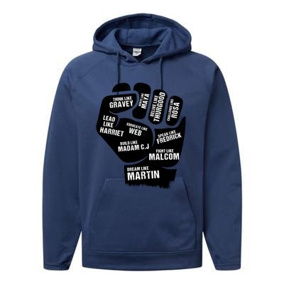 Inspiring Black Leaders Power Fist Hand Black History Month Great Gift Performance Fleece Hoodie