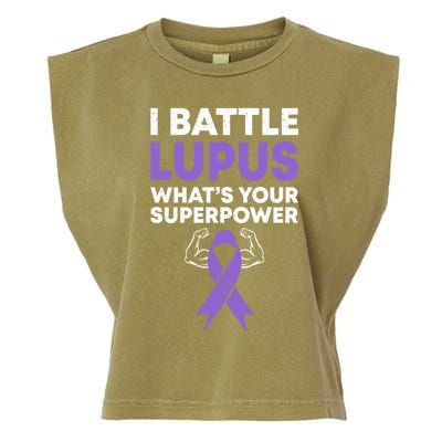 I Battle Lupus Warrior Fighter Lupus Awareness Purple Ribbon Cool Gift Garment-Dyed Women's Muscle Tee