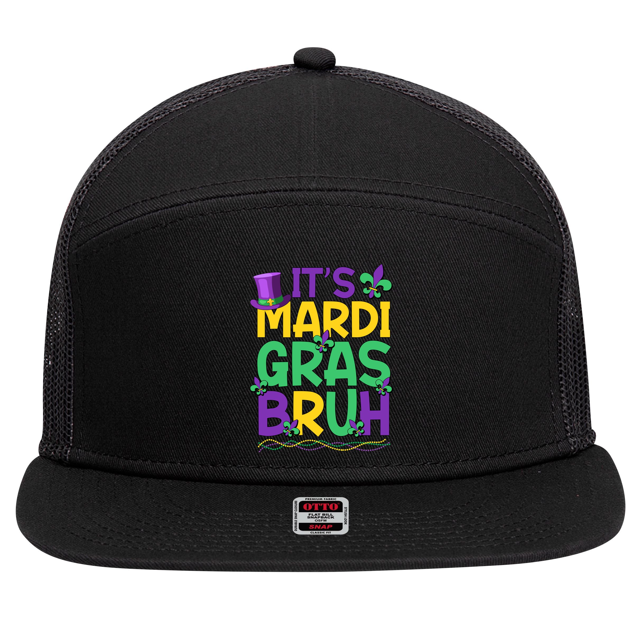 Its Bruh Mardi Gras Bruh 7 Panel Mesh Trucker Snapback Hat