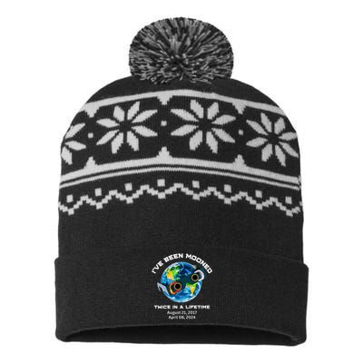 IVe Been Mooned Twice In A Lifetime Total Solar Eclipse USA-Made Snowflake Beanie