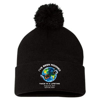 IVe Been Mooned Twice In A Lifetime Total Solar Eclipse Pom Pom 12in Knit Beanie