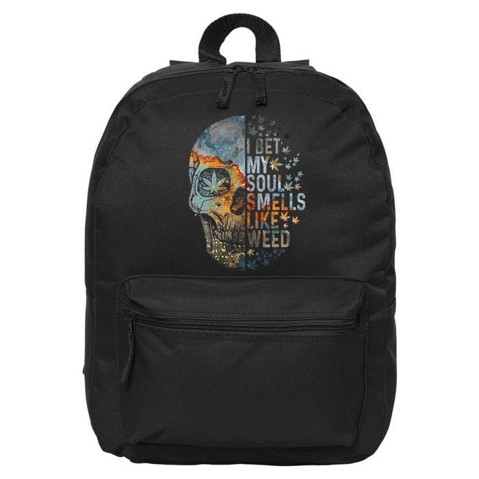 I Bet My Soul Smells Like Weed Skull Cannabis Funny 16 in Basic Backpack