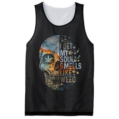 I Bet My Soul Smells Like Weed Skull Cannabis Funny Mesh Reversible Basketball Jersey Tank