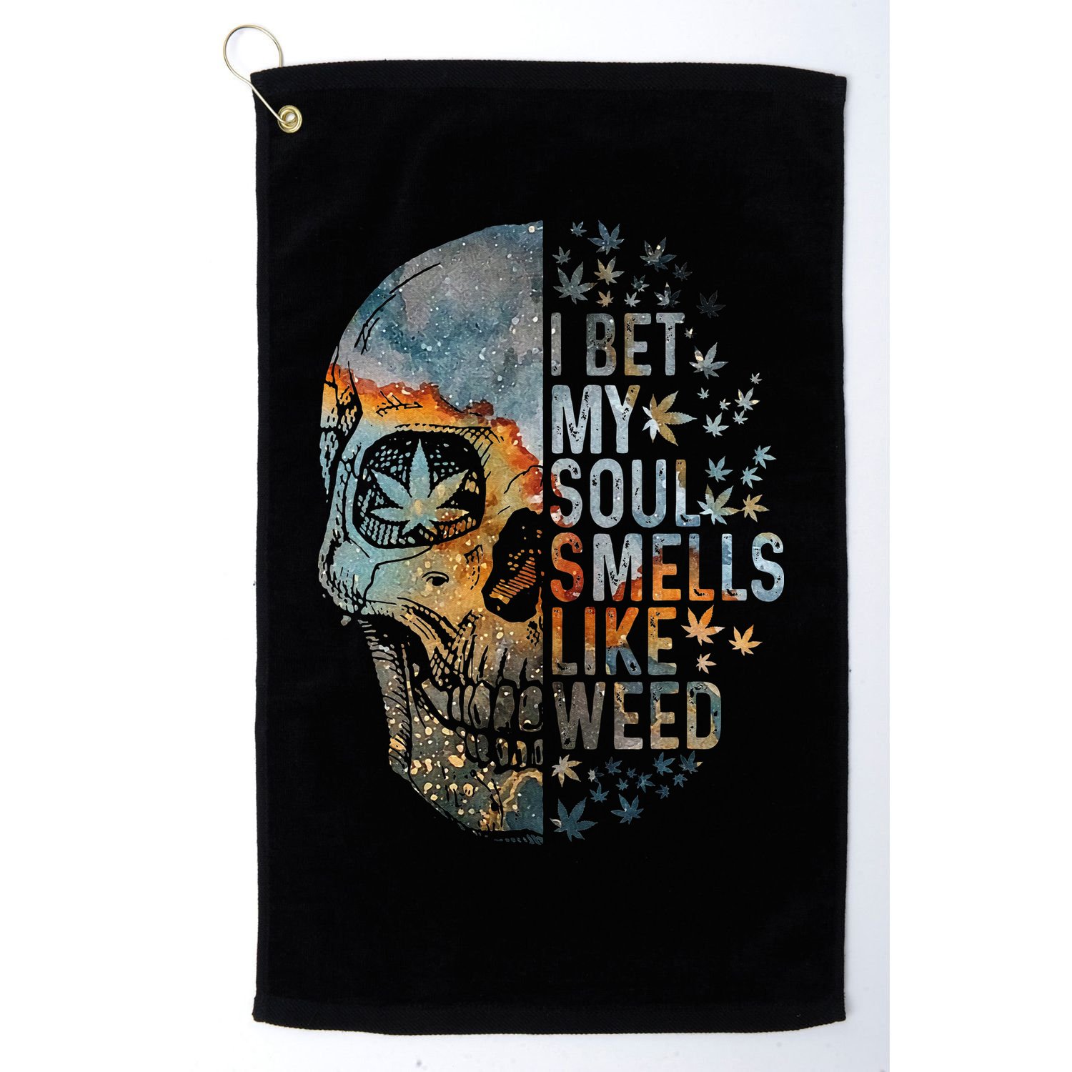 I Bet My Soul Smells Like Weed Skull Cannabis Funny Golf Towel