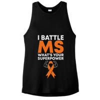 I Battle Ms WhatS Your Superpower Awareness Ribbon Ladies PosiCharge Tri-Blend Wicking Tank