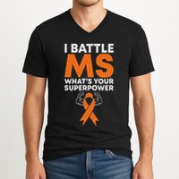 I Battle Ms WhatS Your Superpower Awareness Ribbon V-Neck T-Shirt