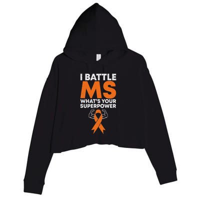 I Battle Ms WhatS Your Superpower Awareness Ribbon Crop Fleece Hoodie