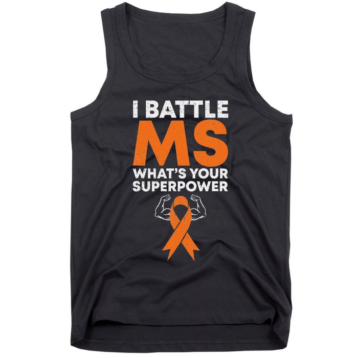 I Battle Ms WhatS Your Superpower Awareness Ribbon Tank Top