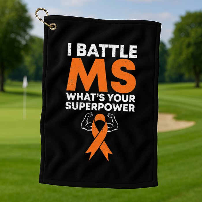 I Battle Ms WhatS Your Superpower Awareness Ribbon Golf Towel