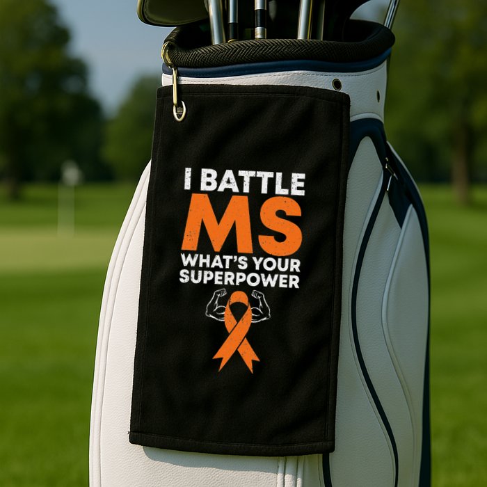I Battle Ms WhatS Your Superpower Awareness Ribbon Golf Towel