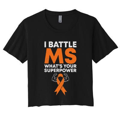 I Battle Ms WhatS Your Superpower Awareness Ribbon Crop Top