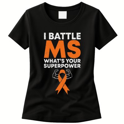 I Battle Ms WhatS Your Superpower Awareness Ribbon Womens T-Shirt