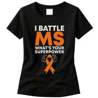 I Battle Ms WhatS Your Superpower Awareness Ribbon Womens T-Shirt