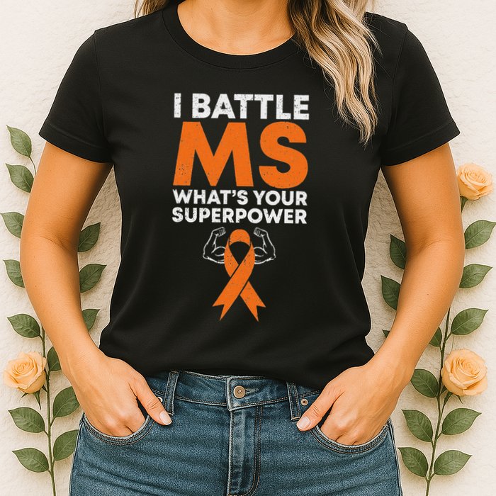 I Battle Ms WhatS Your Superpower Awareness Ribbon Womens T-Shirt
