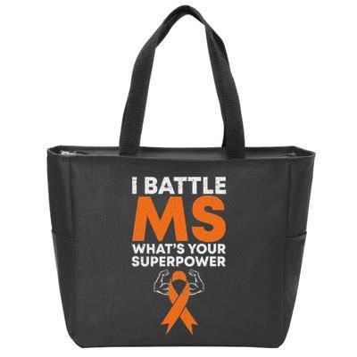 I Battle Ms WhatS Your Superpower Awareness Ribbon Zip Tote Bag