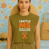 I Battle Ms WhatS Your Superpower Awareness Ribbon Garment-Dyed Women's Muscle Tee