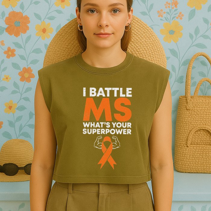 I Battle Ms WhatS Your Superpower Awareness Ribbon Garment-Dyed Women's Muscle Tee