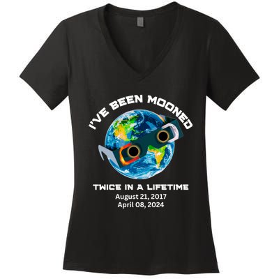 IVe Been Mooned Twice In A Lifetime Total Solar Eclipse Women's V-Neck T-Shirt