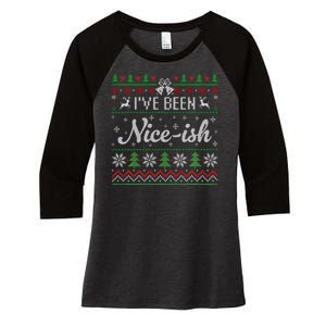 IVe Been Nice Ish Funny Nice Naughty Christmas Ugly Sweater Sweatshirt Women's Tri-Blend 3/4-Sleeve Raglan Shirt