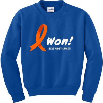 I Beat Ney Cancer Cute Gift I Won! White Ribbon For Survivors Gift Kids Sweatshirt