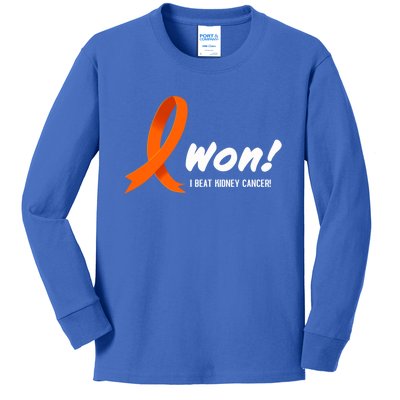 I Beat Ney Cancer Cute Gift I Won! White Ribbon For Survivors Gift Kids Long Sleeve Shirt