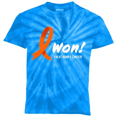 I Beat Ney Cancer Cute Gift I Won! White Ribbon For Survivors Gift Kids Tie-Dye T-Shirt