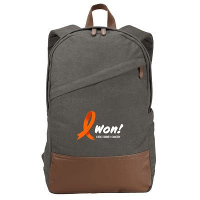 I Beat Ney Cancer Cute Gift I Won! White Ribbon For Survivors Gift Cotton Canvas Backpack