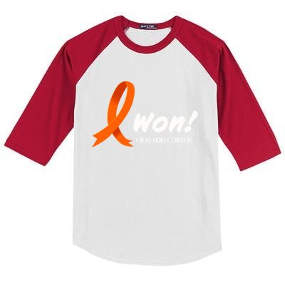 I Beat Ney Cancer Cute Gift I Won! White Ribbon For Survivors Gift Kids Colorblock Raglan Jersey