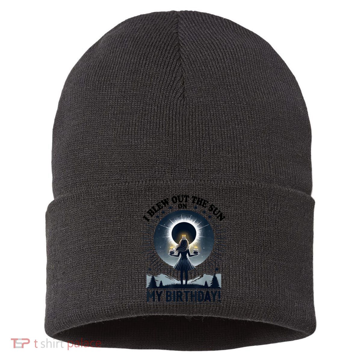 I Blew Out The Sun On My Birthday Total Solar Eclipse Retro Sustainable Knit Beanie