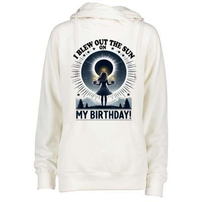 I Blew Out The Sun On My Birthday Total Solar Eclipse Retro Womens Funnel Neck Pullover Hood