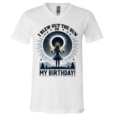 I Blew Out The Sun On My Birthday Total Solar Eclipse Retro V-Neck T-Shirt