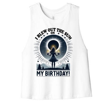 I Blew Out The Sun On My Birthday Total Solar Eclipse Retro Women's Racerback Cropped Tank