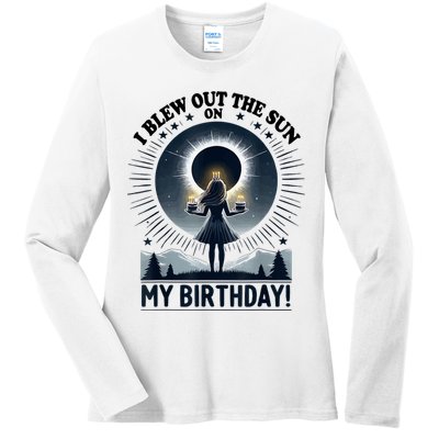 I Blew Out The Sun On My Birthday Total Solar Eclipse Retro Ladies Long Sleeve Shirt