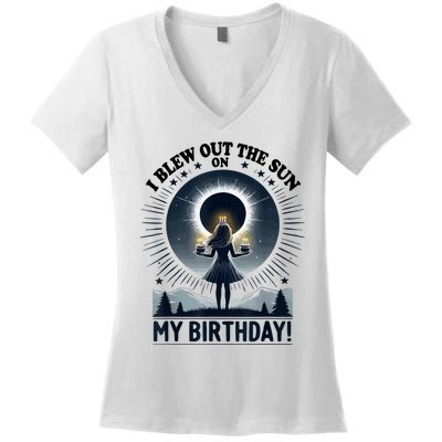 I Blew Out The Sun On My Birthday Total Solar Eclipse Retro Women's V-Neck T-Shirt