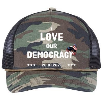 Inauguration Biden President I Love Our Democracy Usa Flag Great Gift Retro Rope Trucker Hat Cap