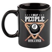 I Beat People With A Stick Eight Ball Billiards Pool Player Cool Gift 11oz C Handle Ceramic Mug