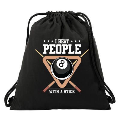I Beat People With A Stick Eight Ball Billiards Pool Player Cool Gift Drawstring Bag