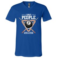 I Beat People With A Stick Eight Ball Billiards Pool Player Cool Gift V-Neck T-Shirt