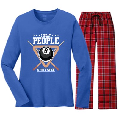 I Beat People With A Stick Eight Ball Billiards Pool Player Cool Gift Women's Long Sleeve Flannel Pajama Set 