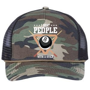 I Beat People With A Stick Eight Ball Billiards Pool Player Cool Gift Retro Rope Trucker Hat Cap