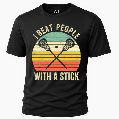 I Beat People With A Stick Funny Lacrosse Player Cooling Performance Crew T-Shirt