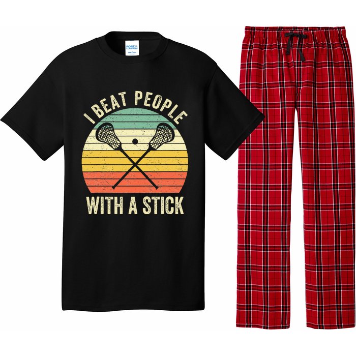 I Beat People With A Stick Funny Lacrosse Player Pajama Set