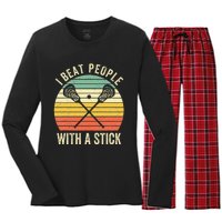 I Beat People With A Stick Funny Lacrosse Player Women's Long Sleeve Flannel Pajama Set 