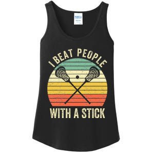 I Beat People With A Stick Funny Lacrosse Player Ladies Essential Tank