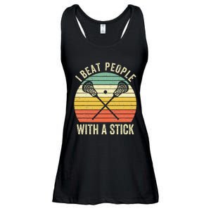 I Beat People With A Stick Funny Lacrosse Player Ladies Essential Flowy Tank