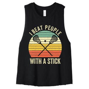 I Beat People With A Stick Funny Lacrosse Player Women's Racerback Cropped Tank