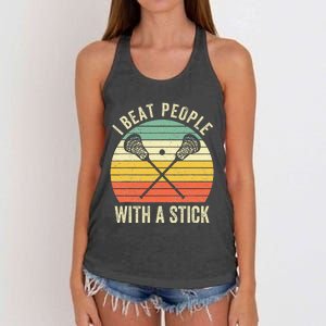 I Beat People With A Stick Funny Lacrosse Player Women's Knotted Racerback Tank