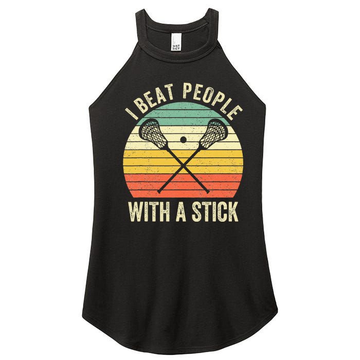 I Beat People With A Stick Funny Lacrosse Player Women's Perfect Tri Rocker Tank