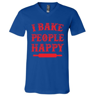 I Bake People Happy Funny Baker Cake Decorator Puns Cute Gift V-Neck T-Shirt