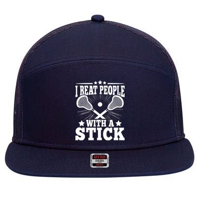 I Beat People With A Stick Vintage Funny Lacrosse Player 7 Panel Mesh Trucker Snapback Hat